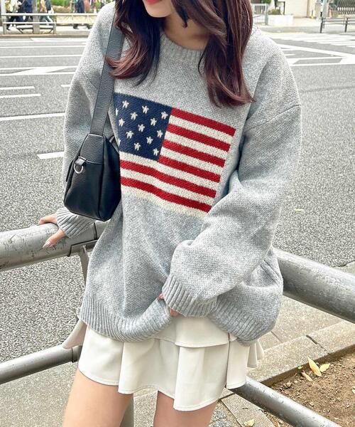 アメリカ国旗ニットプルオーバー（ニット/セーター）｜INGNI（イング