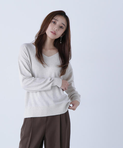 極美品】BEARDSLEY カシミヤ混FOX Vネックニット ベージュ 極美品