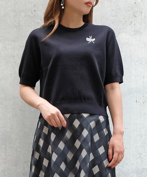 STRAWBERRY-FIELDS（ストロベリーフィールズ）の「ﾊﾞﾚﾘｰﾅ刺繍5分袖ﾆｯﾄ