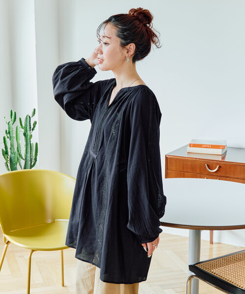 限定展開 インド レース ピンタック ロングスリーブ ブラウス（シャツ