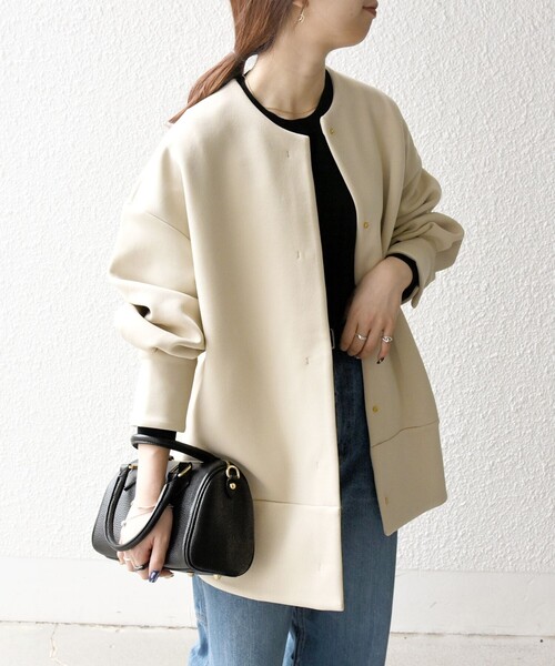 セール】SHIPS any:〈洗濯機可能〉ダブルジャージー ノーカラー コート