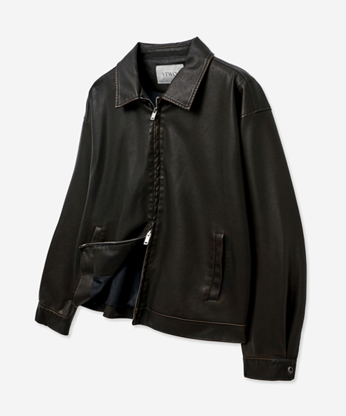 セール】442 ヴィンテージコーティングレザージャケット_ブラック