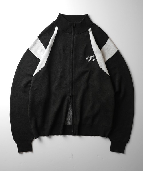 セール】Y2K ダブルジップ ワンポイントロゴ ジャガードニット
