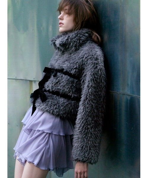 セール】Sustainableリボンボアショートコート（ムートンコート