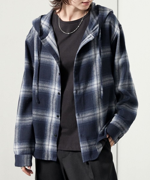 セール】【Alfred Alex】オンブレチェックオーバーサイズフード