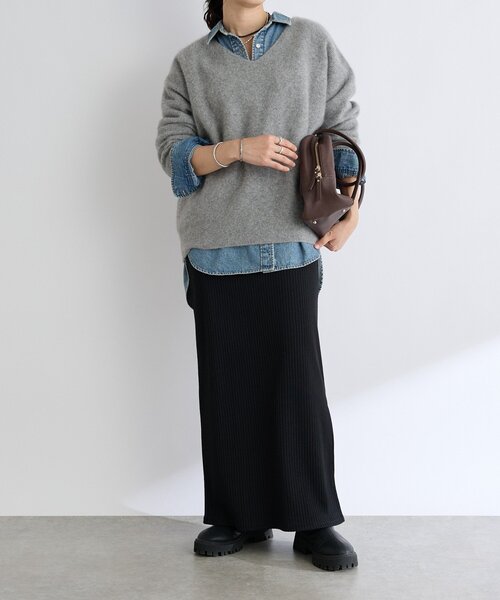 抜け感シルエット】ヘアリーウール片畦Vネックニット（ニット/セーター