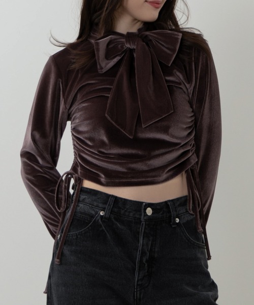 SENEE（セニー）の「ribbon velour tops（リボンベロアトップス）（T
