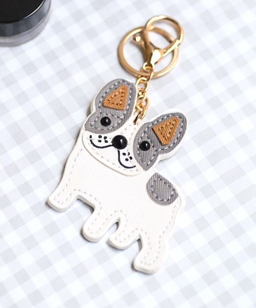 フレンチブルドッグモチーフチャーム 犬 いぬ PUレザー キーホルダー