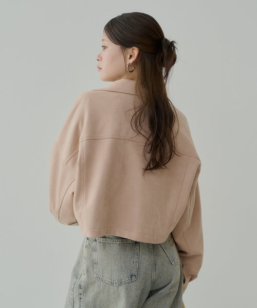 セール】【WEB限定/REVIVAL】胸ロゴショート丈スエードジップブルゾン