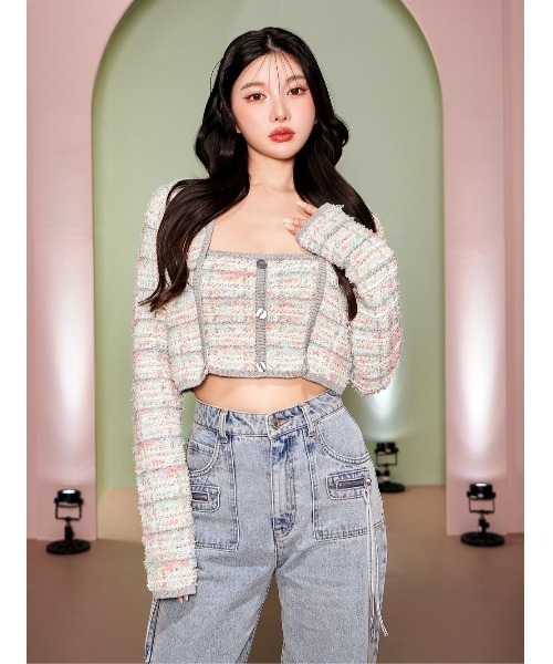 ミックスツイードニットトップス（ニット/セーター）｜Darich