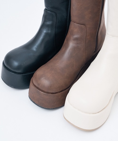 マイナス3キロ見え】サイドゴアボリュームソールショートブーツ