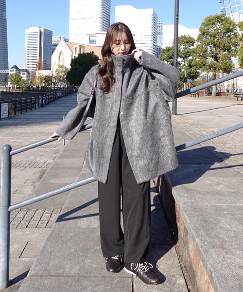 セール】シャギースタンドカラーコート / ミドル丈 ウールコート