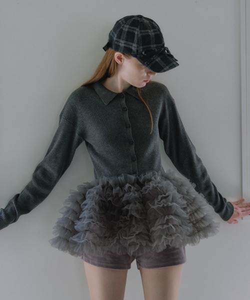 HONEY MI HONEY（ハニーミーハニー）の「tulle peplum polo knit