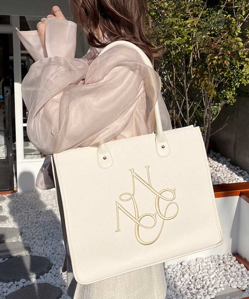 A4サイズ収納可能】刺繍入りトリミングトートバッグ（トートバッグ