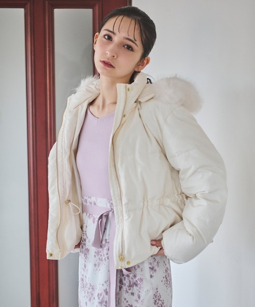 セール】取り外しフードファー付きショートダウン（ダウンジャケット