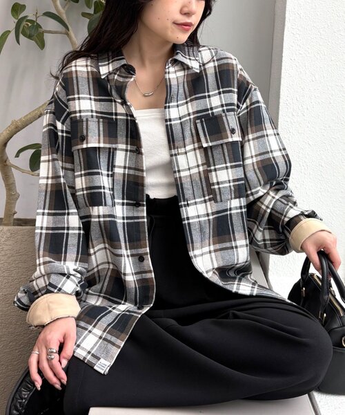 ユニセックス】パナマ織り/袖配色/チェックシャツジャケット（シャツ