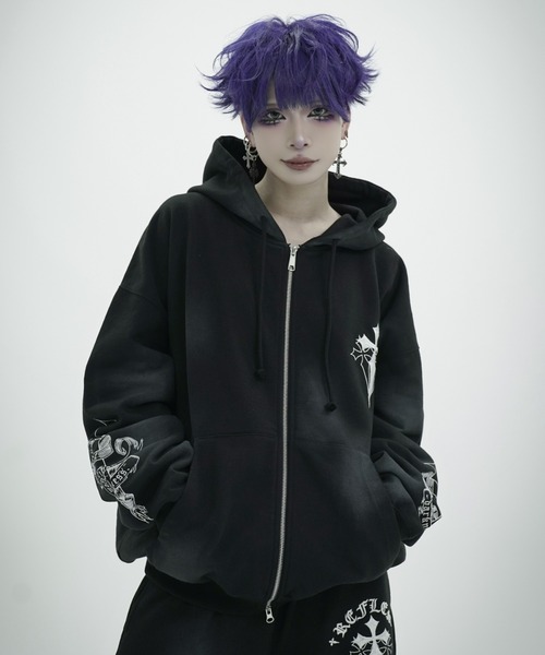 REFLEM/レフレム』クロス刺繍ZIPフーディー/ジップアップパーカー