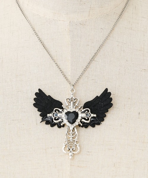 羽×十字架サブカル系ネックレス（ネックレス）｜Diable baiser