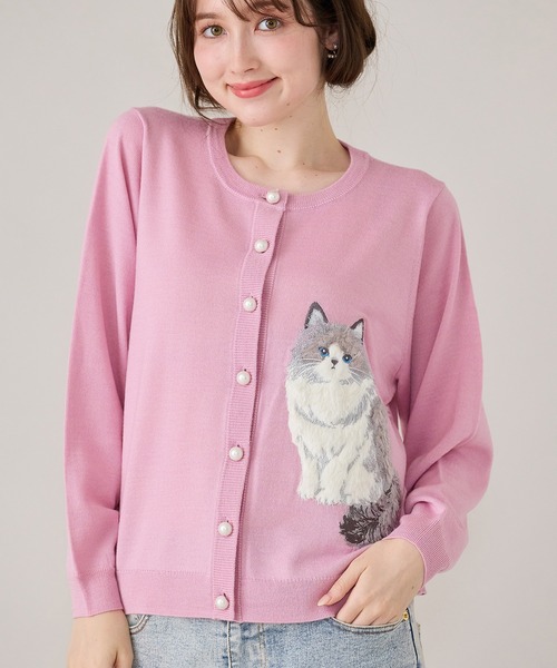 セール】ねこ刺繍ニットカーディガン（カーディガン/ボレロ）｜Jolly