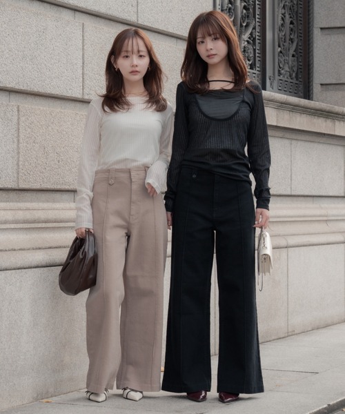 high waist pintuck flare pants(ハイウエストピンタックフレアパンツ