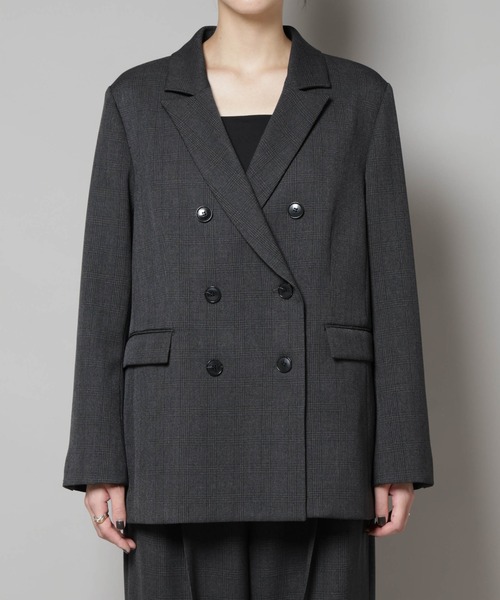 セール】ストレッチサージチェックダブルジャケット(セットアップ可