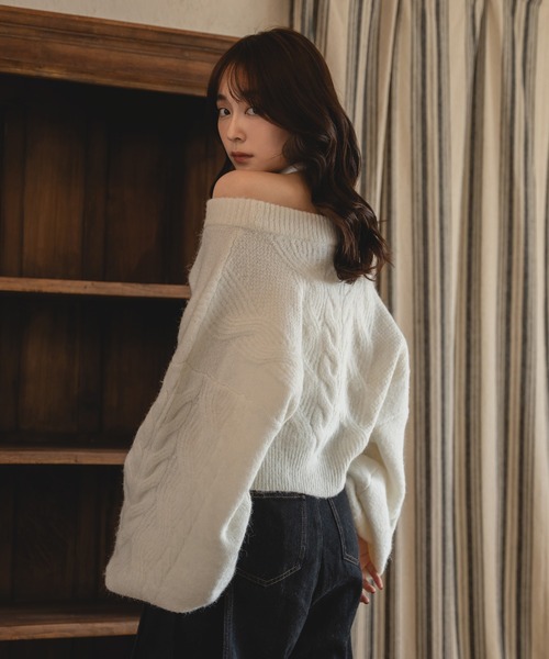 mideal（マイディール）の「cable off shoulder knit / ケーブル