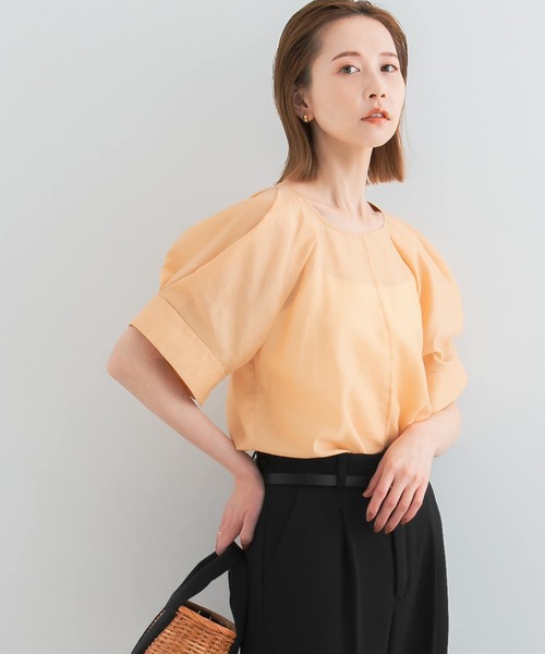 セール】5分袖タックボリュームシアーブラウス（シャツ/ブラウス