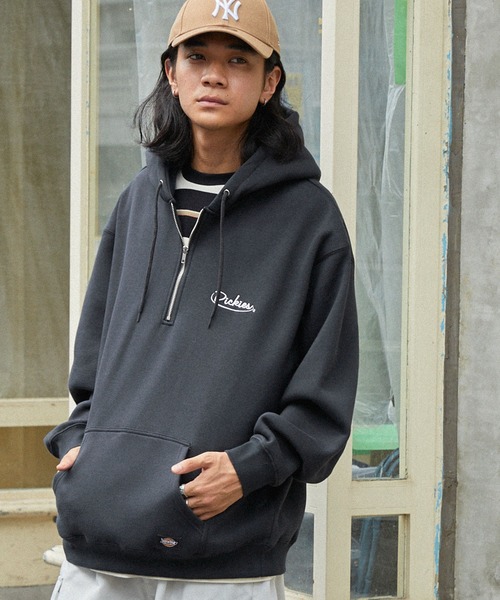 Dickies/ディッキーズ ロゴ刺繍 裏起毛オーバーサイズ ハーフジップ