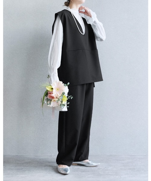 Vネックベスト×カーブパンツ2点セット（スーツセット）｜reca（レカ