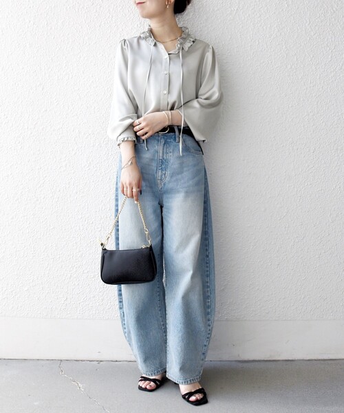 SHIPS any:〈洗濯機可能〉サテン フリル カラー リボン シャツ