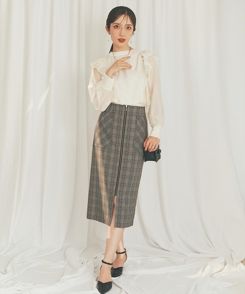 セール】【日本製】フロントジップチェックスカート（スカート