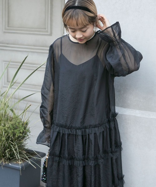 forksy.】【オケージョン対応】シアーフリルワンピース＆キャミソール
