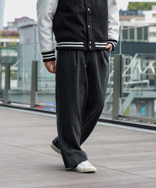 2色展開】起毛 ストライプ 2タック ワイドパンツ（スラックス）｜BEAMS