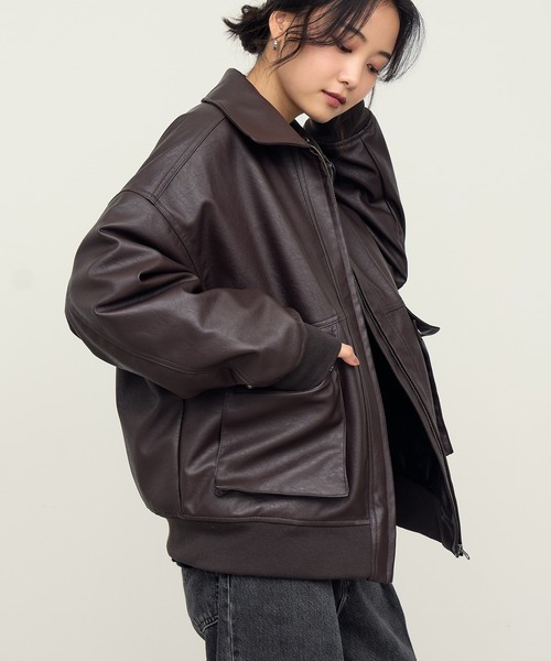 セール】【NOGLE/ノグル】2WAY襟ファーフェイクレザーブルゾン