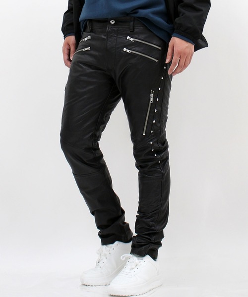DIESEL（ディーゼル）の「メタルジッパー スタッズ レザーパンツ「P