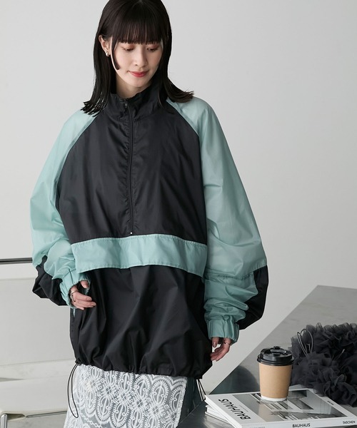 forksy.】シアーナイロンハーフジップ配色アノラックジャケット forksy