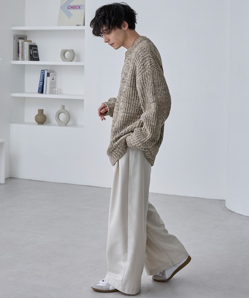 ローゲージミックスニット ビックシルエットクルーネックプルオーバー