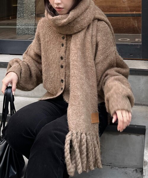 セール】【前後2WAY】モヘア起毛パフカーディガン（カーディガン