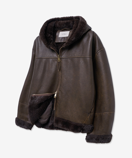 セール】8222 ヴィンテージコーティングレザー フードムートン_