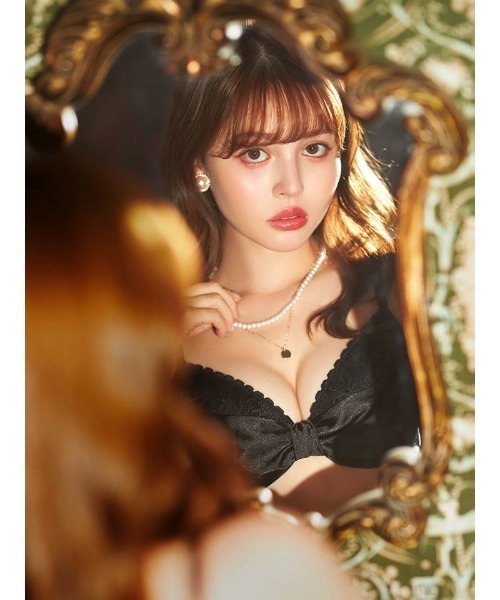 ビター サテン リボン 育乳 脇高 ブラジャー & フルバック ショーツ