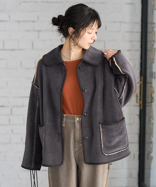 セール】襟付き リバーシブル コーデュロイボアジャケット（ブルゾン