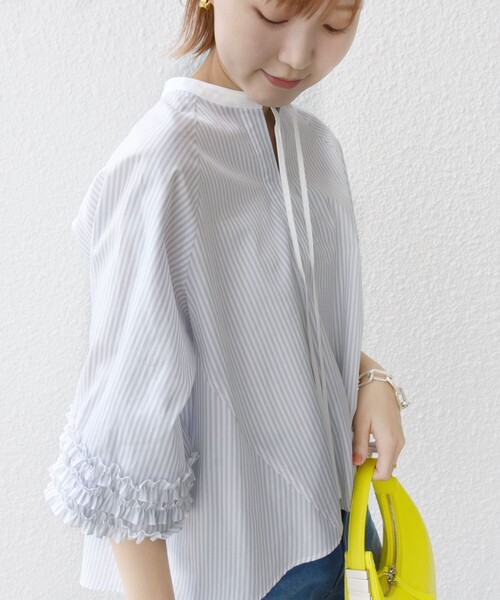 セール】〈手洗い可能〉長袖 フリル デザイン ブラウス（シャツ