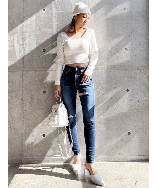 GYDA（ジェイダ）の「ハイウエストインナーサイスキニーデニムパンツ