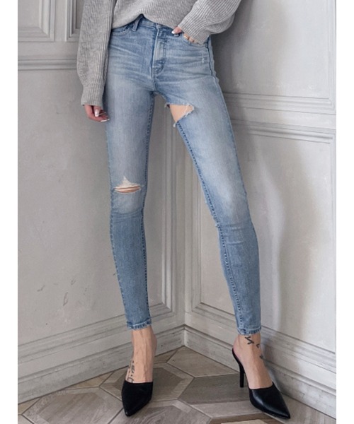 GYDA（ジェイダ）の「ハイウエストインナーサイスキニーデニムパンツ