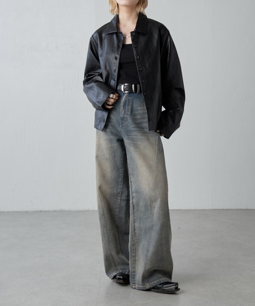 フェイクレザーシャツジャケット（テーラードジャケット）｜Lui's