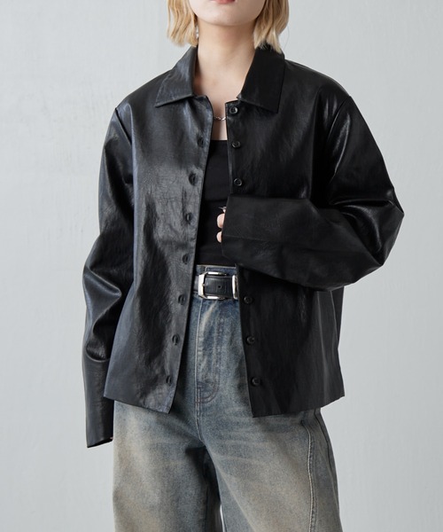フェイクレザーシャツジャケット（テーラードジャケット）｜Lui's