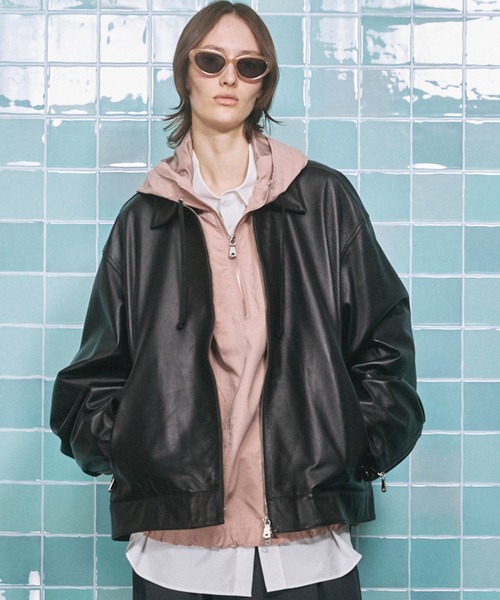 UNISEX》Sheep Leather Single Riders Collared Jacket/シープレザー