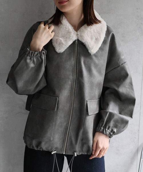 セール】新色追加【選べる2タイプ】フェイクレザーブルゾン/裾ドロスト