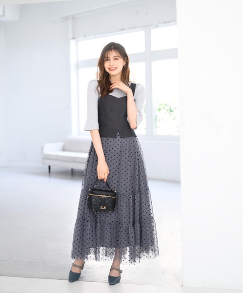 セール】ドットチュールドッキングワンピース/MM437411（ワンピース