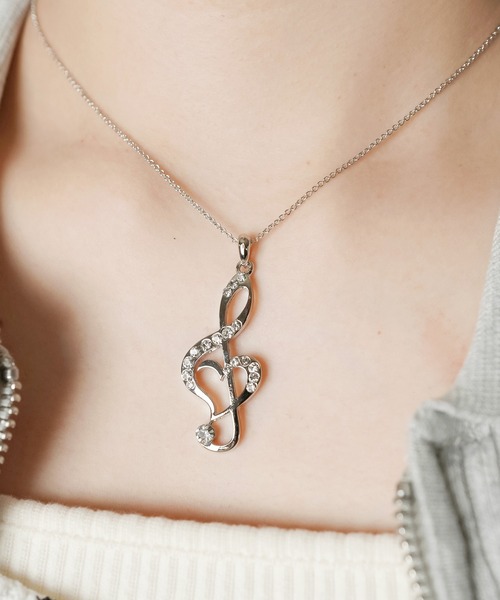 メタルネックレス/ラインストーン音符/ウィッシュコア（ネックレス